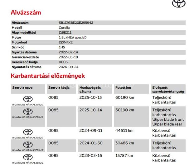 VÉGIG TOYOTÁBA SZERVIZELT !!! NEM MARADT KI EGY OLAJCSERE SEM !!!